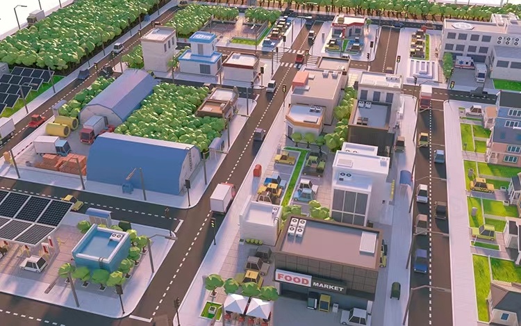 小城镇街道房屋环保城市C4D模型