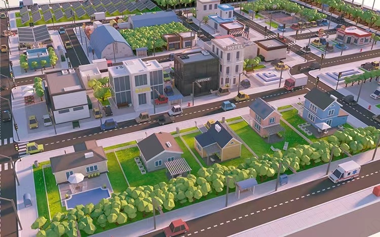 小城镇街道房屋环保城市C4D模型