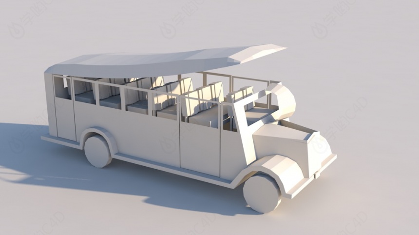 观光车白模车C4D模型