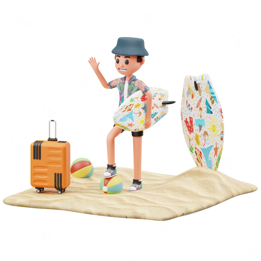 假期度假人物网页插画C4D模型