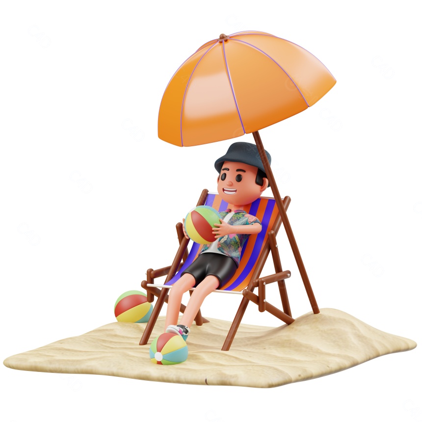 假期人物网页插画沙滩人物躺椅C4D模型