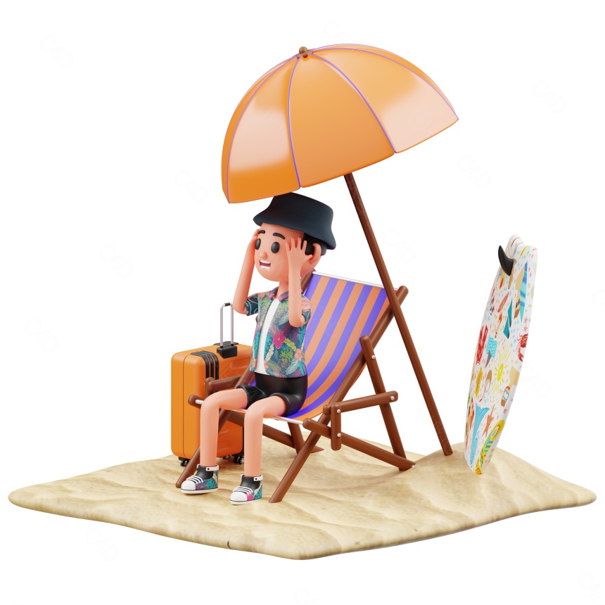 假期人物网页插画沙滩人物C4D模型