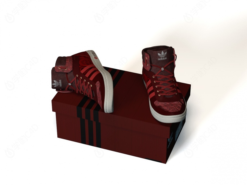 带鞋盒的红色阿迪运动鞋C4D模型