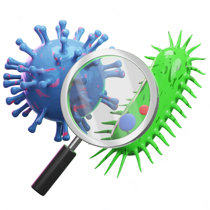 卡通医疗图标白模病毒放大镜C4D模型