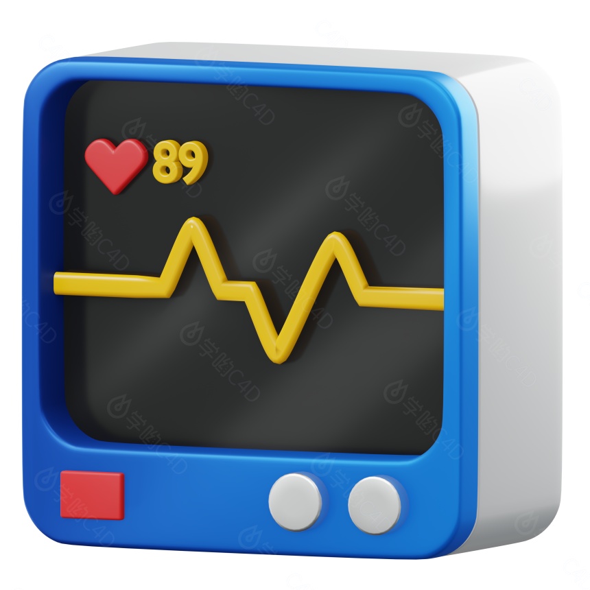 卡通医疗图标心脏监护仪C4D模型