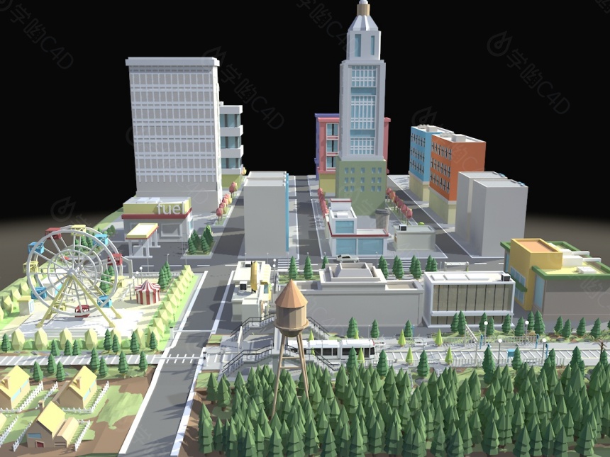 现代城市街道游乐场C4D模型
