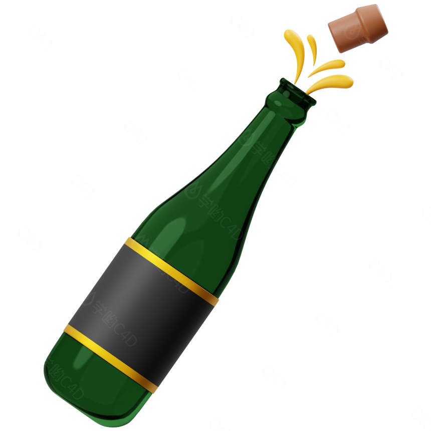 卡通生日庆典元素酒瓶C4D模型