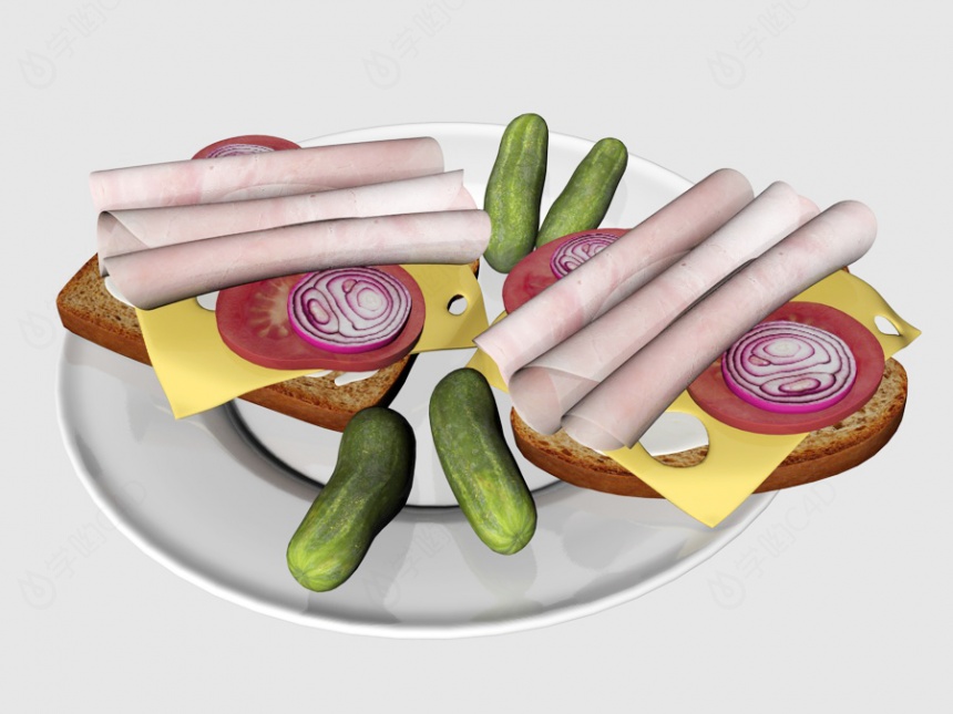 食物西餐香肠火腿C4D模型