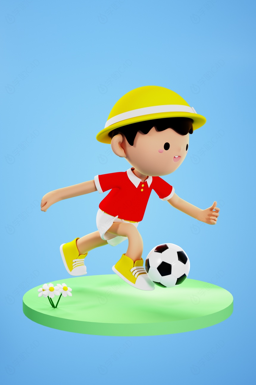 运动3D踢足球卡通人物C4D背景C4D模型