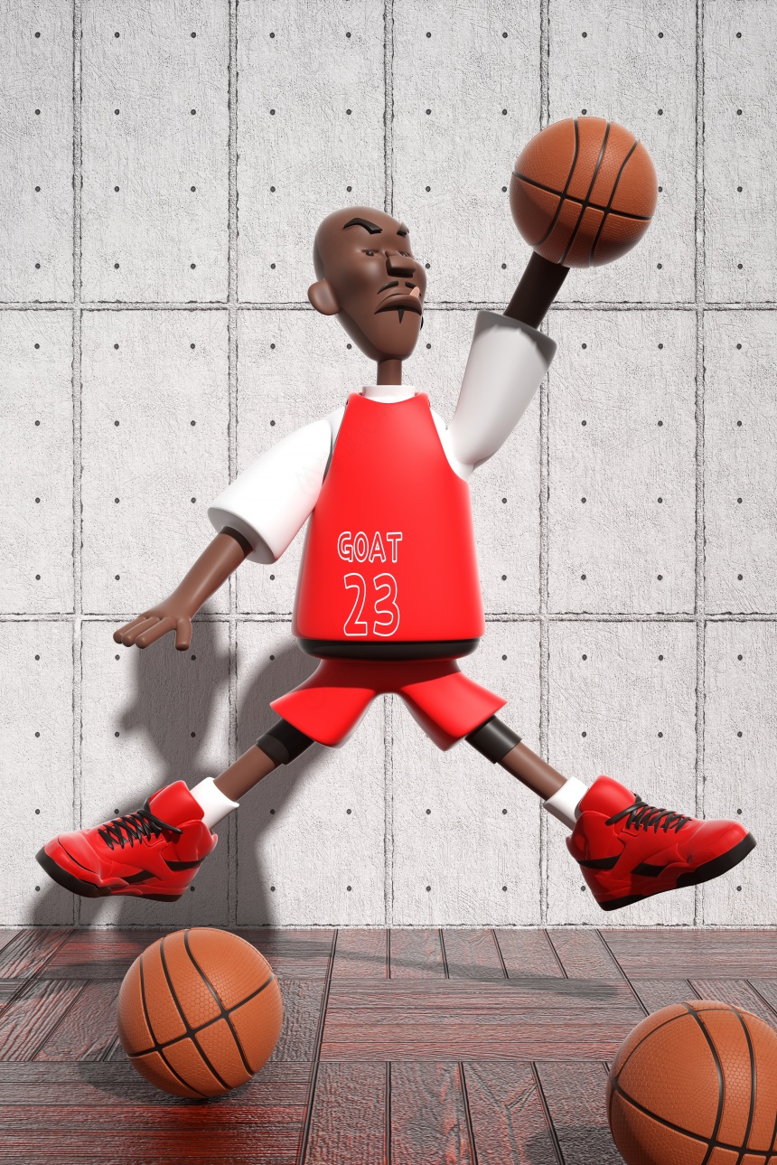 运动3D篮球运动员红色球衣卡通背景C4D模型