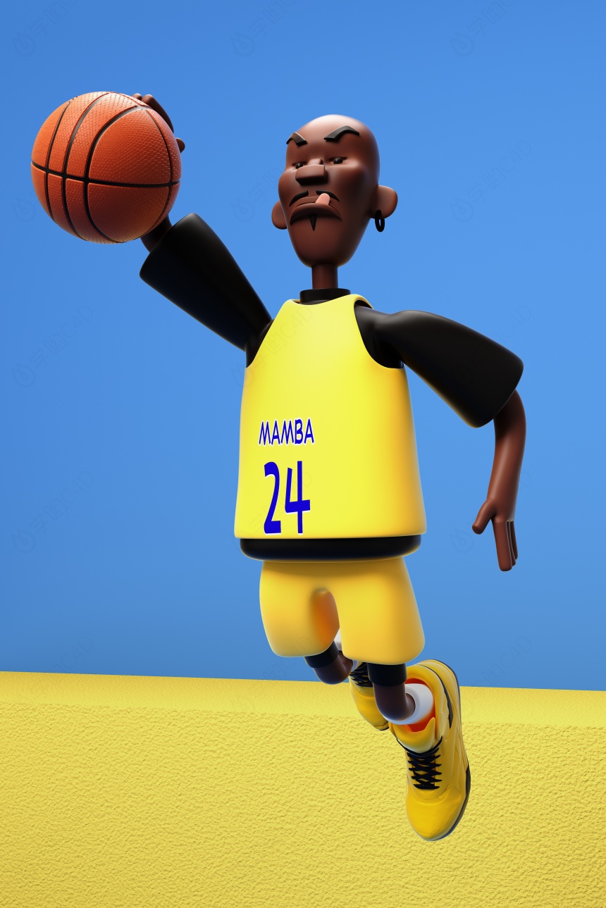 运动篮球3d人物黄蓝色小清新背景C4D模型
