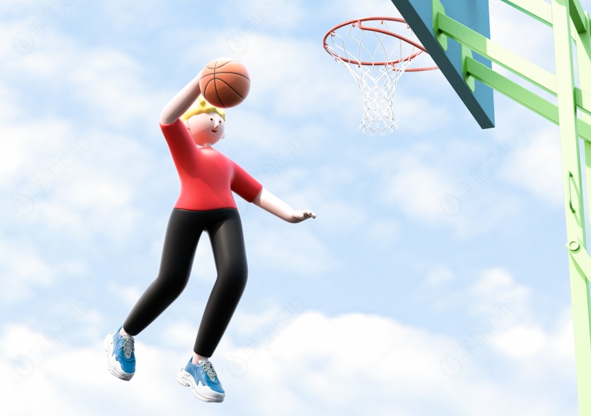卡通健身人物ip形象打篮球C4D模型