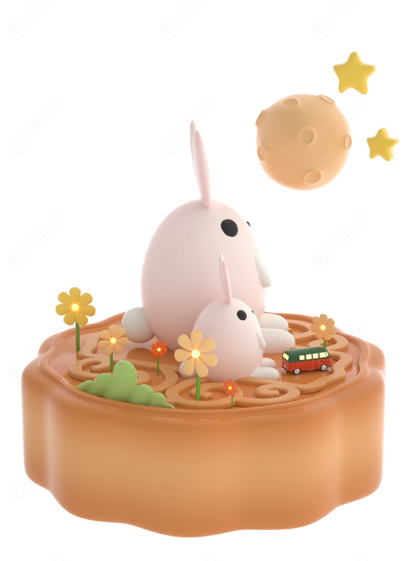 八月十五小兔月饼C4D模型