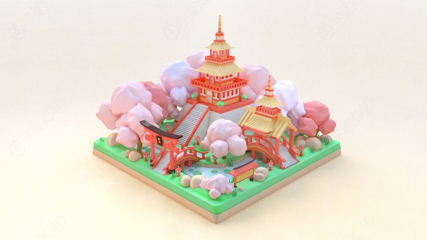 卡通寺庙C4D模型