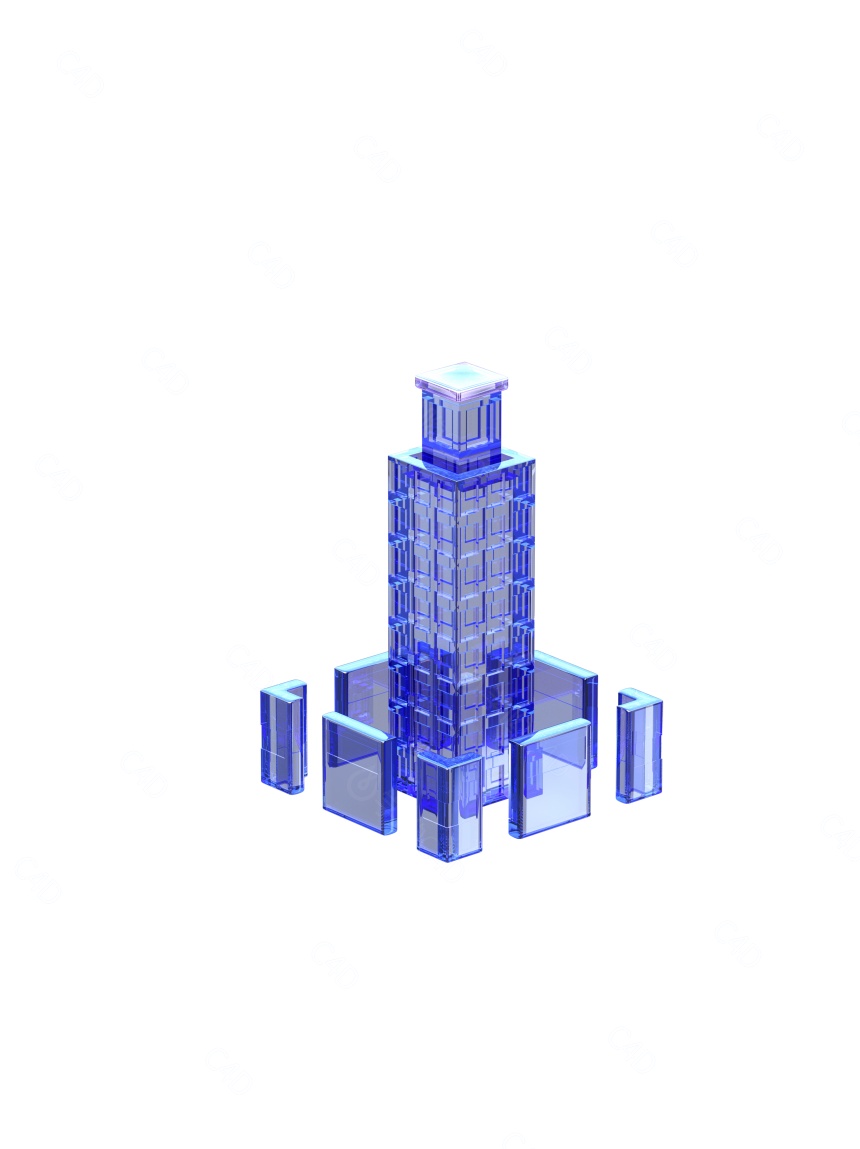 3D科技风玻璃质感建筑C4D模型