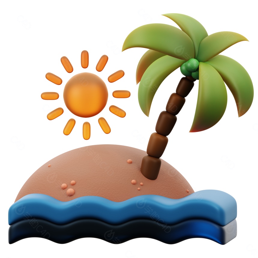卡通夏日度假沙滩元素IslandC4D模型