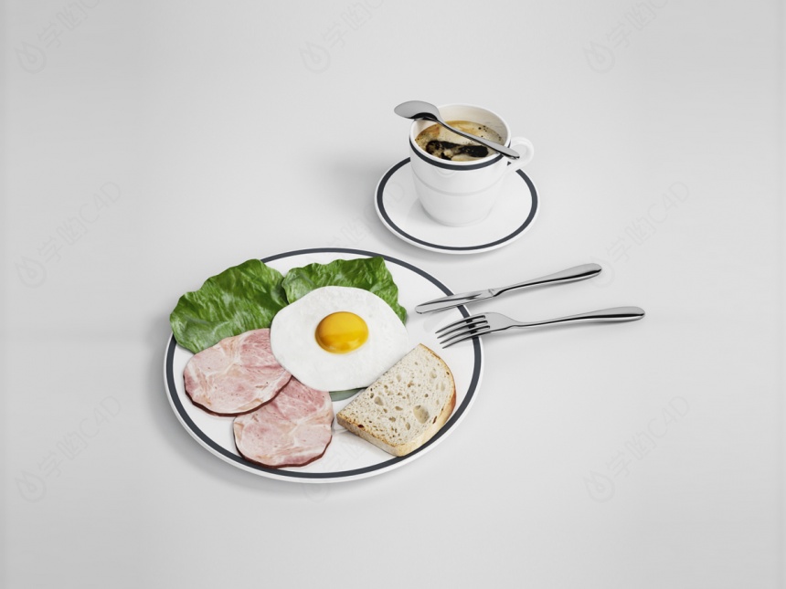 现代食物美食早餐荷包蛋C4D模型