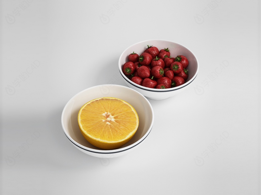 现代水果橙子草莓C4D模型