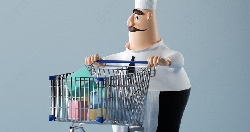 推购物车购物的厨师C4D模型