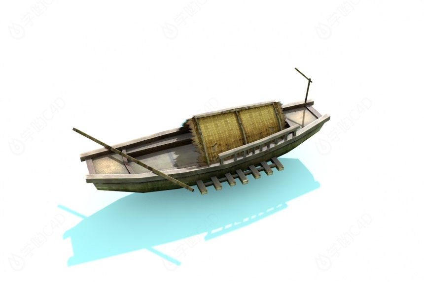 中式渔船划桨船C4D模型