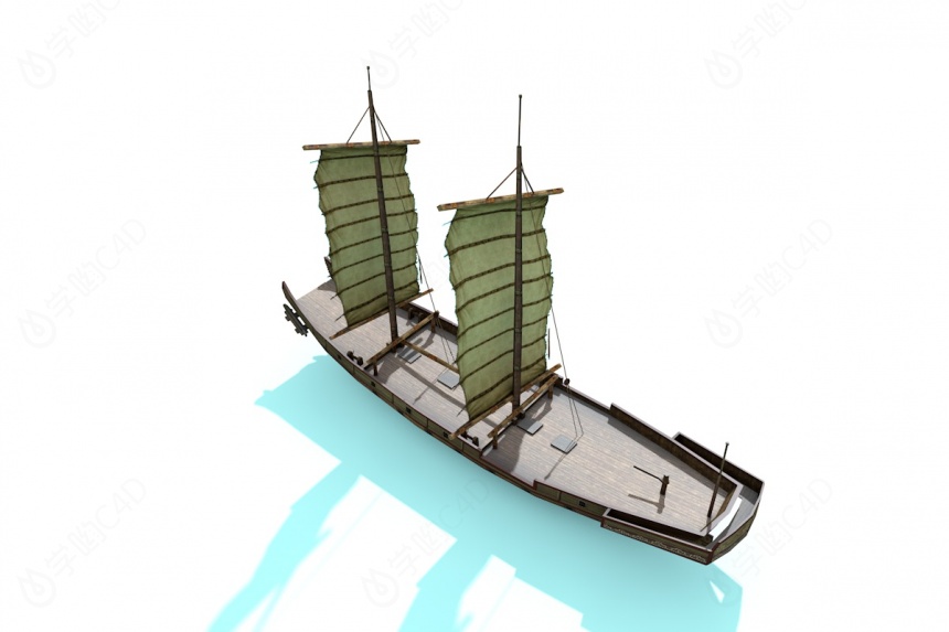 渔舟划桨船C4D模型