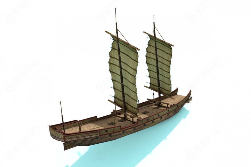古代船舶乌篷船C4D模型