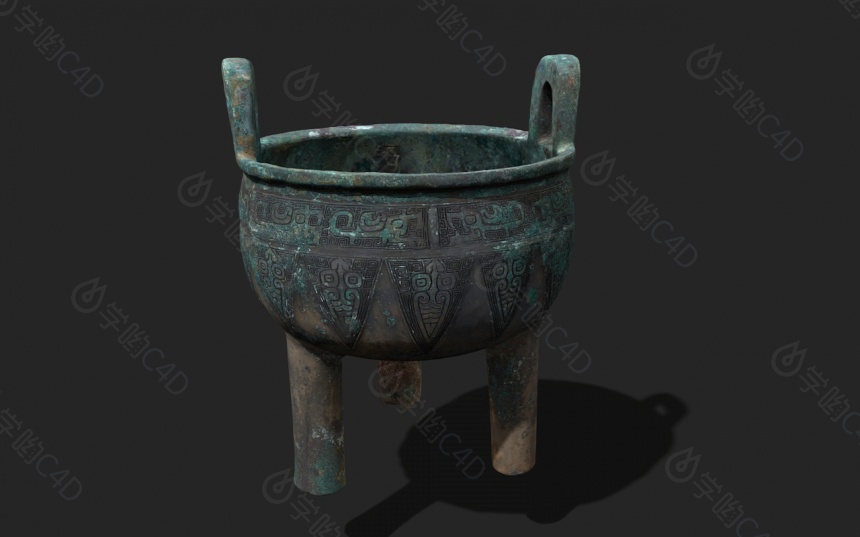 中国古代青铜器圆鼎C4D模型