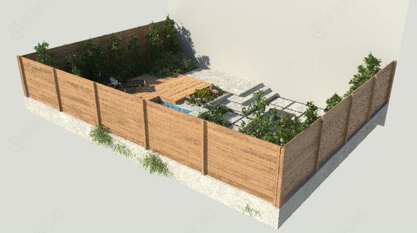 别墅水池户外花园C4D模型