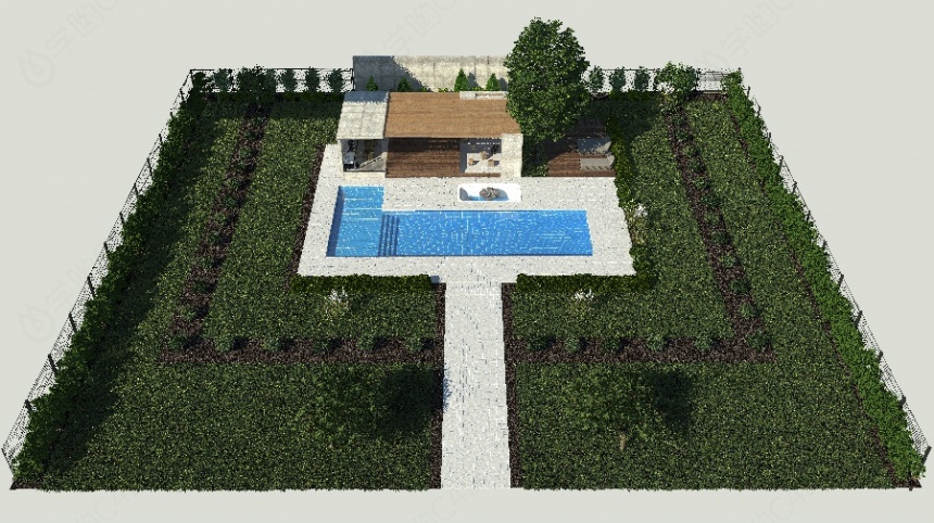 泳池花园C4D模型
