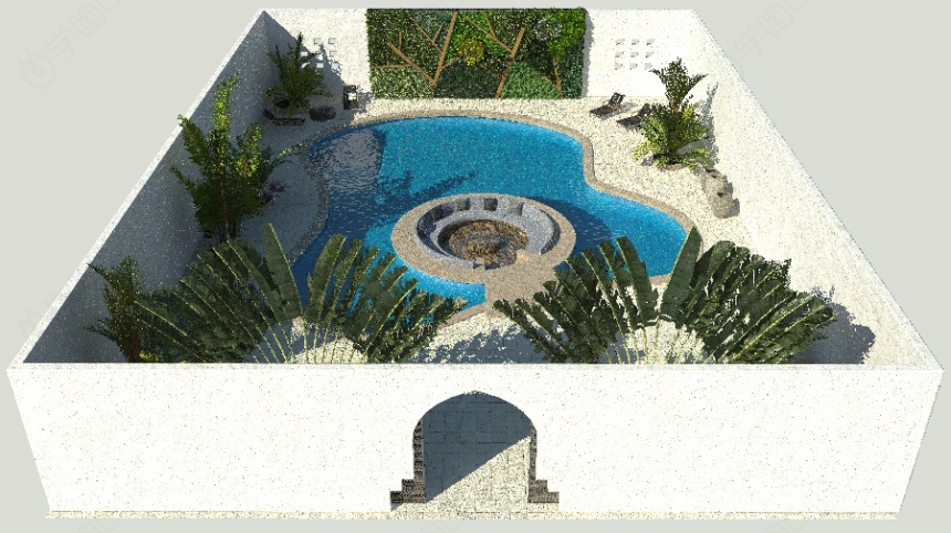 户外花园泳池C4D模型