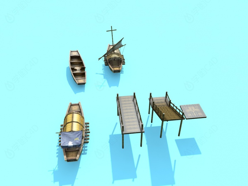 中式渔船古船帆船C4D模型