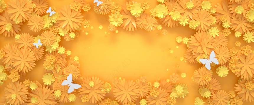 剪纸风海报立体花朵电商展台场景黄色C4D模型