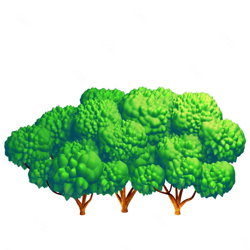 卡通植物绿植模型树木公园大树森林多棵树木C4D模型