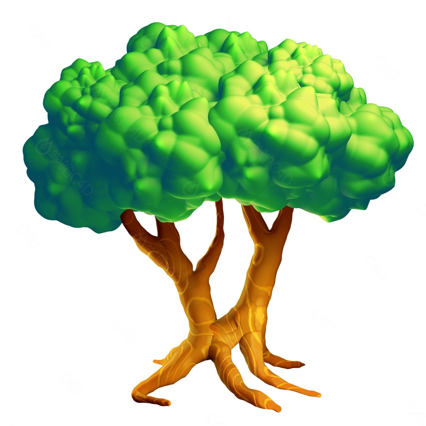 卡通植物树木两颗大树C4D模型