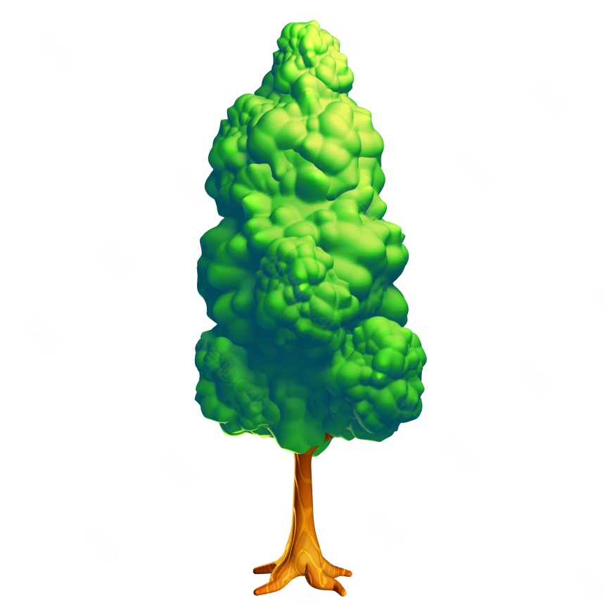 卡通植物森林园林绿植松树大树树木刺柏C4D模型