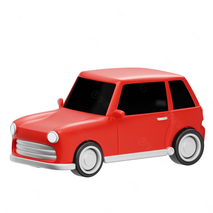 卡通交通红色车辆小汽车玩具C4D模型