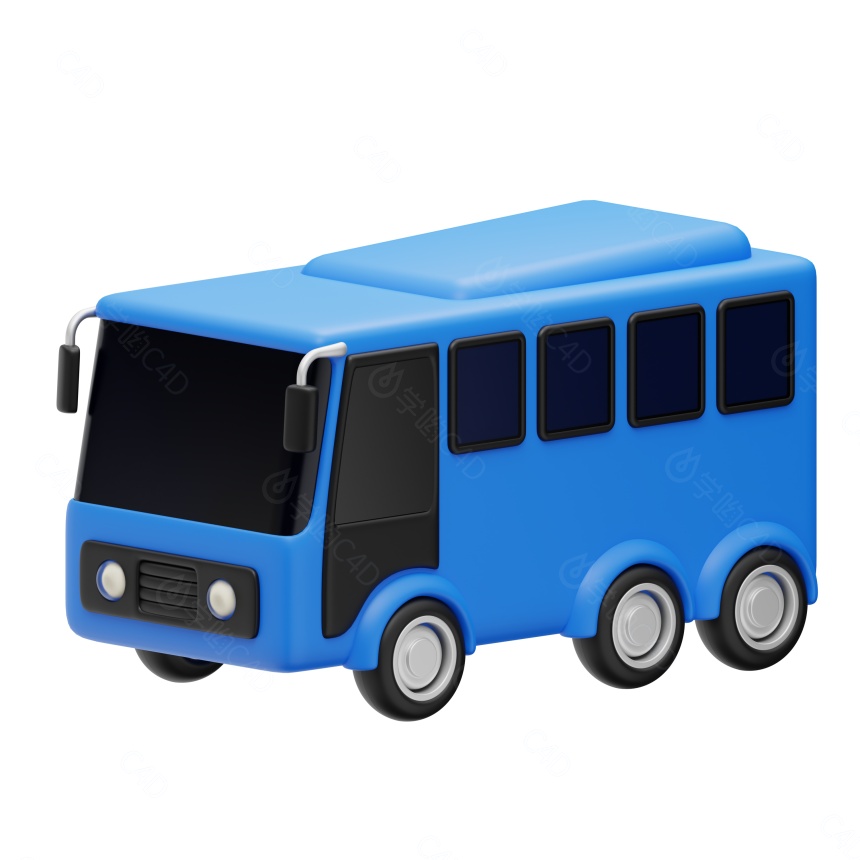 卡通交通运输车辆蓝色公交车小汽车C4D模型