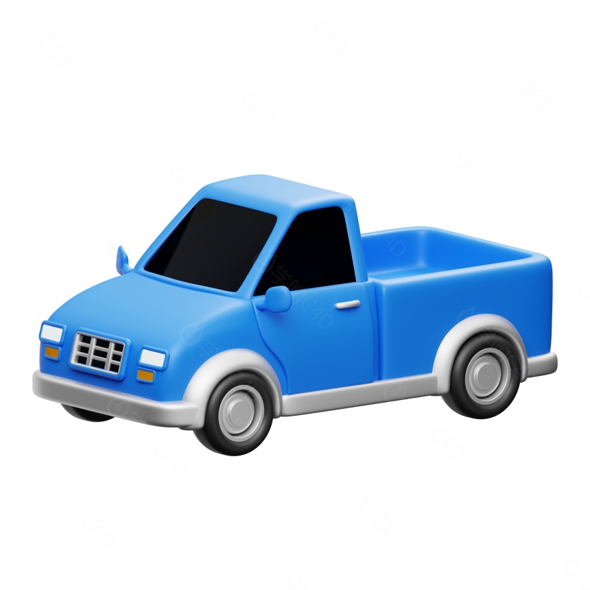 卡通交通运输工具蓝色小货车皮卡车车辆C4D模型
