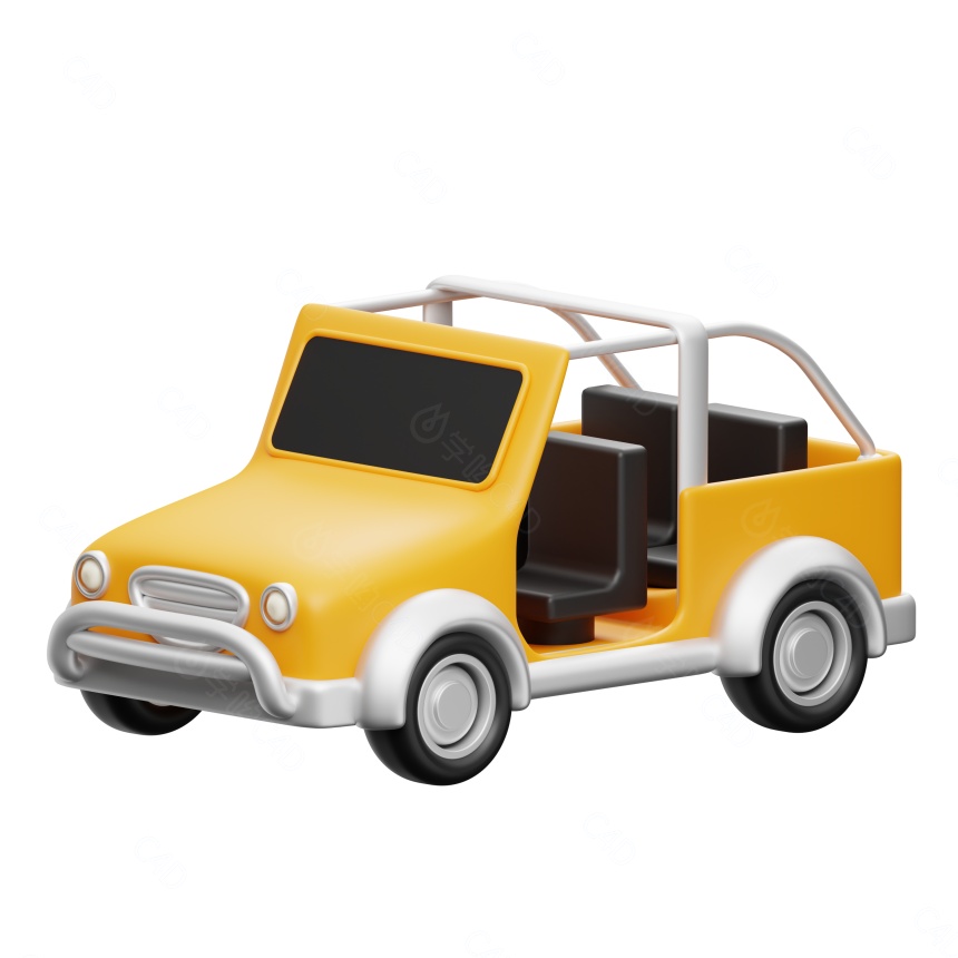 卡通交通运输工具车辆黄色旅游四座敞篷车C4D模型
