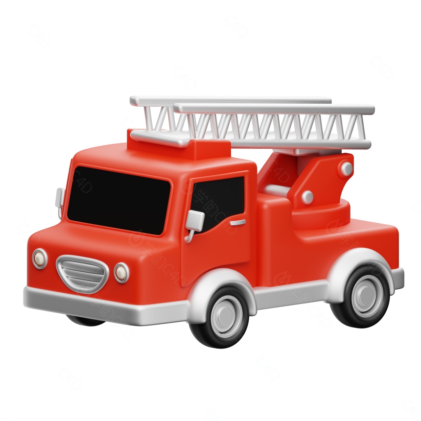 卡通交通工具车运输车辆红色消防车救火车119C4D模型
