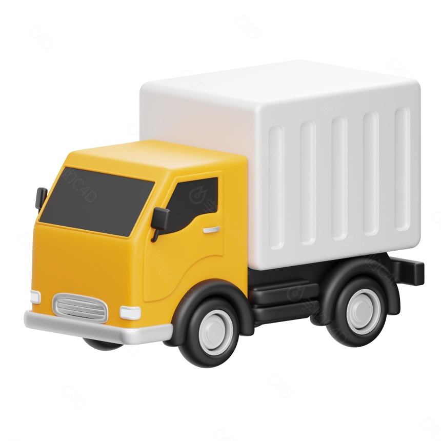 卡通工具交通运输黄色小货车卡车大货车车辆C4D模型