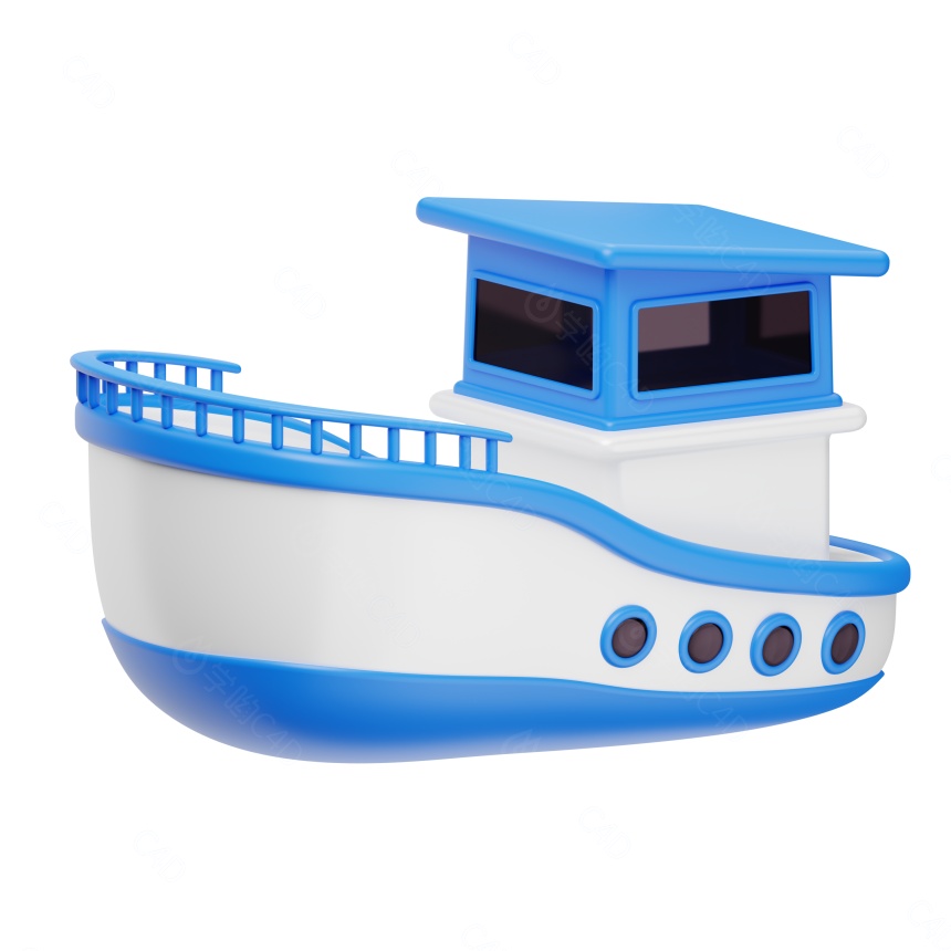 仿真卡通交通运输工具蓝色轮船大船快艇C4D模型