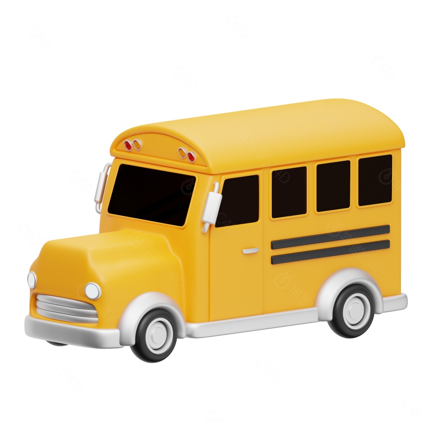 仿真卡通儿童交通运输工具黄色汽车校园巴士校巴校车C4D模型