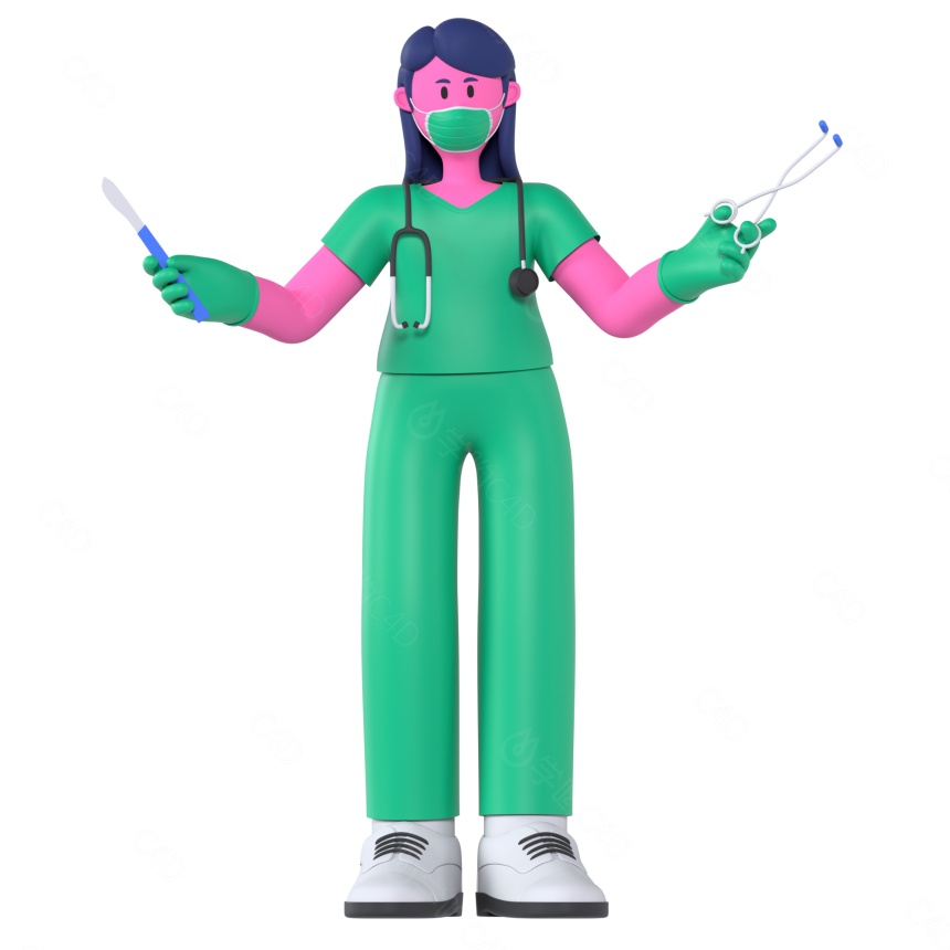 仿真卡通人物医学医院手术医生护士C4D模型