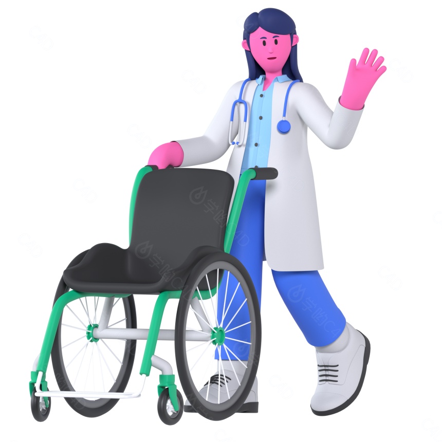 仿真卡通人物医学医生轮椅护士C4D模型