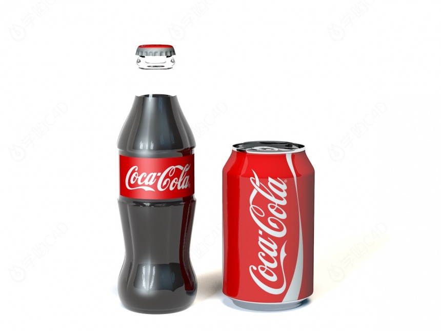 仿真可口可乐饮料塑料瓶罐装玻璃瓶C4D模型