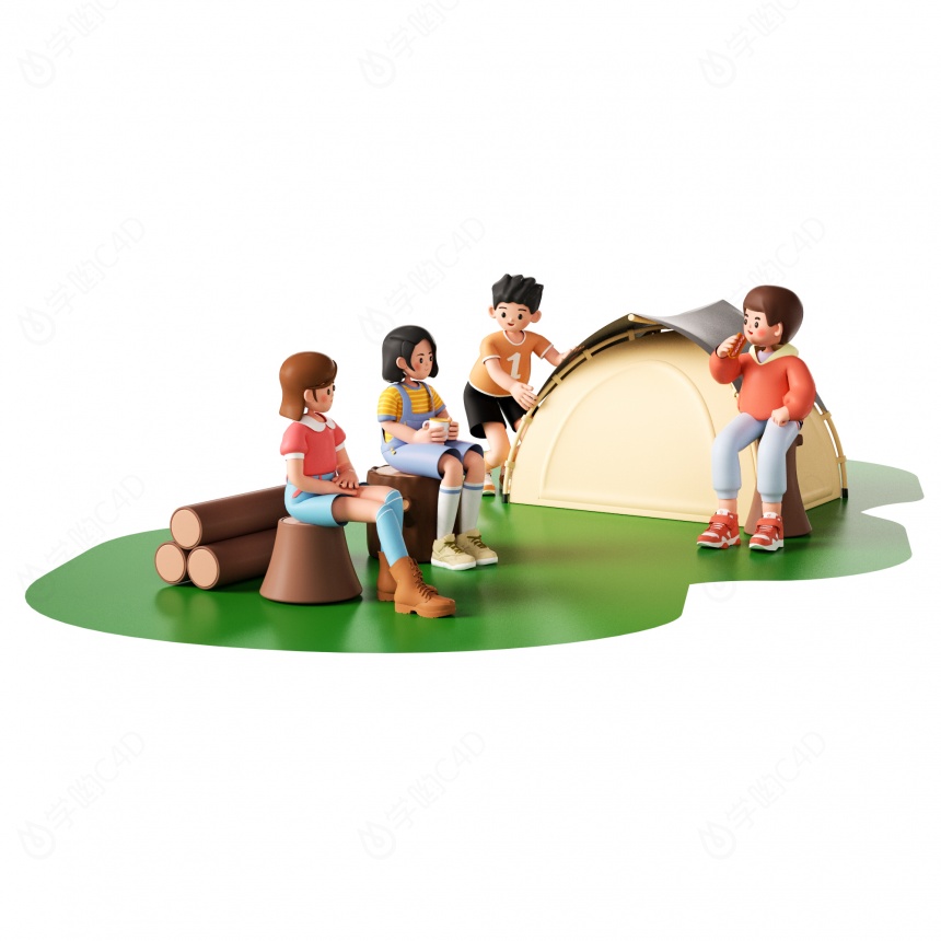卡通野外露营家庭聚会帐篷C4D模型