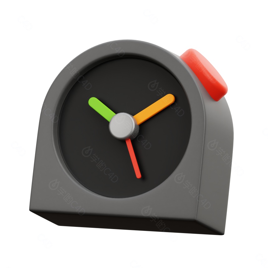 卡通电子产品时间图标暗黑彩色风格图标机械钟表时钟计时器闹钟C4D模型