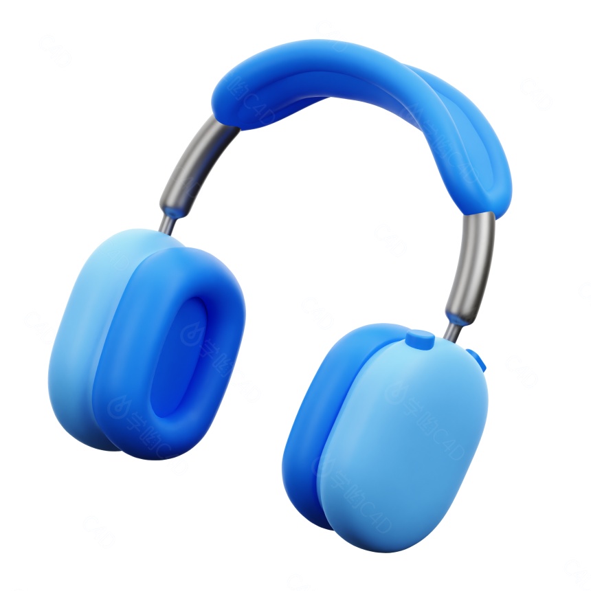 卡通电子产品图标头戴式无线蓝牙耳机耳麦降噪耳机隔音耳罩C4D模型