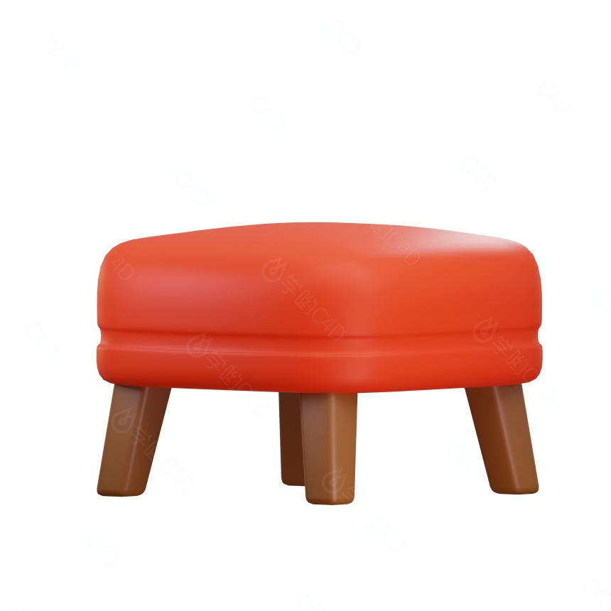 卡通图标摁扭室内家具小方凳休闲凳子快餐凳矮凳红色C4D模型